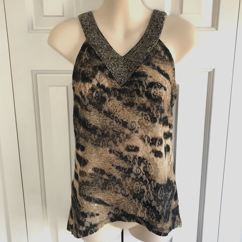 🌻 🌸 NWT Charlotte Russe Animal Print Racerback Top with Bling Neckline – XS